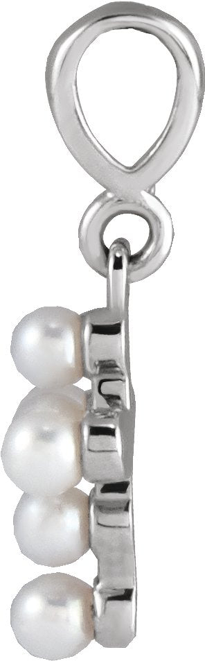 Platinum Cultured White Seed Pearl Pearl Youth Cross Necklace or Pendant - view 2