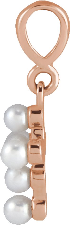 14K Gold Cultured White Seed Pearl Pearl Youth Cross Necklace or Pendant - Rose Gold - view 2