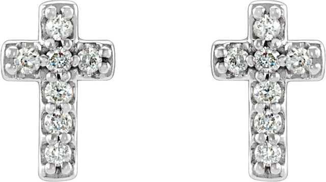 14K Gold Round Natural Diamond Cross Earrings – 7.6x5.7mm - White Gold - view 4