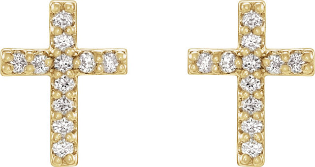 14K Gold Round Natural Diamond Cross Earrings – 7.6x5.7mm - Yellow Gold - view 4