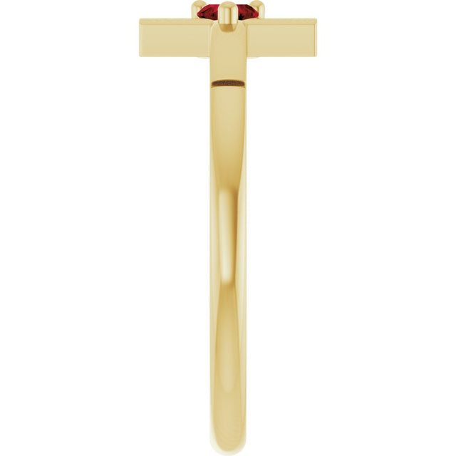 14K Gold Natural Mozambique Garnet Accented Heart Cross Ring - Yellow Gold - view 9