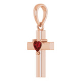 14K Gold Natural Mozambique Garnet Heart Cross Necklace or Pendant - Rose Gold - view 6