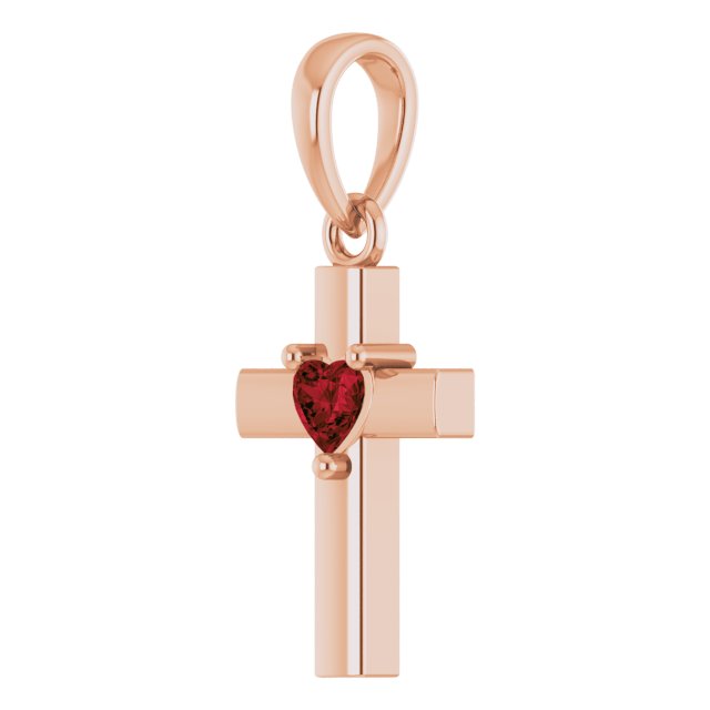 14K Gold Natural Mozambique Garnet Heart Cross Necklace or Pendant - Rose Gold - view 6
