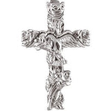 14K Gold Floral-Inspired Cross Pendant – 27x17.25mm - White Gold