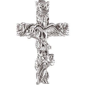 14K Gold Floral-Inspired Cross Pendant – 27x17.25mm - White Gold