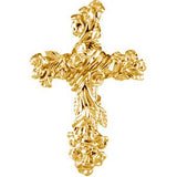 10K Gold Floral-Inspired Cross Pendant – 26.5x17.5mm