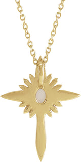 14K Gold Oval Natural White Opal & Natural Diamond Accented Nativity Cross Necklace or Pendant - Yellow Gold - view 3