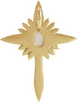 14K Gold Oval Natural White Opal & Natural Diamond Accented Nativity Cross Necklace or Pendant - Yellow Gold - view 6