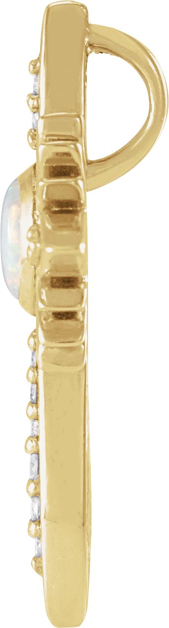 14K Gold Oval Natural White Opal & Natural Diamond Accented Nativity Cross Necklace or Pendant - Yellow Gold - view 5