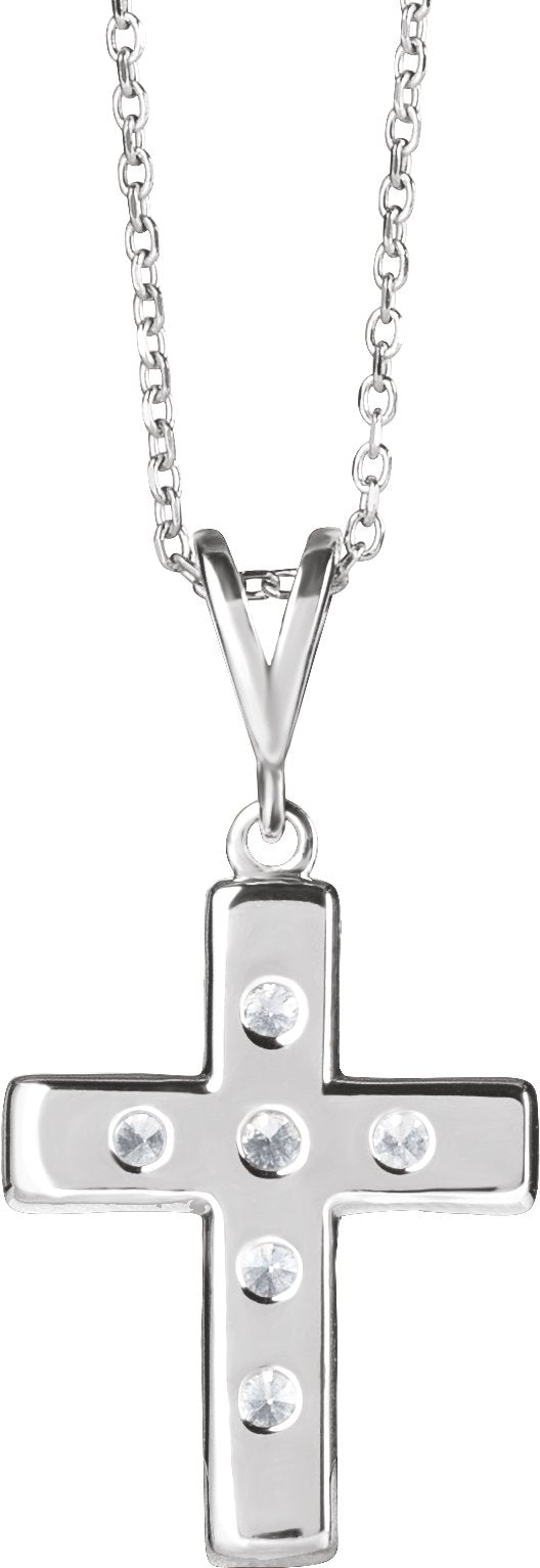 14K Gold Round Natural Diamond French-Set Cross Necklace or Pendant – up to 1/2 CTW - White Gold - view 5