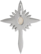 14K Gold Oval Natural White Opal & Natural Diamond Accented Nativity Cross Necklace or Pendant - White Gold - view 6