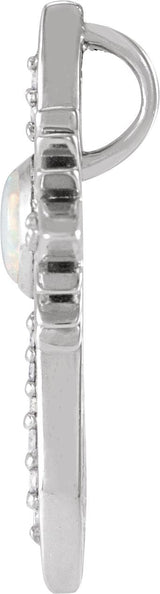 Platinum Oval Natural White Opal & Natural Diamond Accented Nativity Cross Necklace or Pendant - view 7