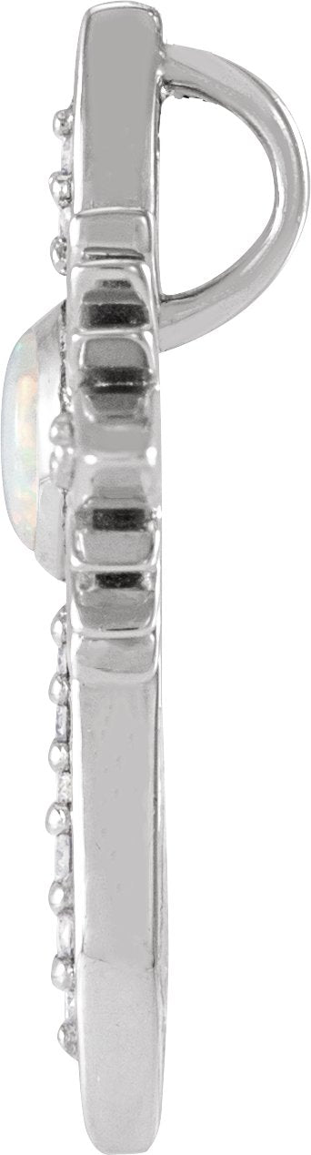 Platinum Oval Natural White Opal & Natural Diamond Accented Nativity Cross Necklace or Pendant - view 7