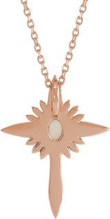 14K Gold Oval Natural White Opal & Natural Diamond Accented Nativity Cross Necklace or Pendant - Rose Gold - view 6