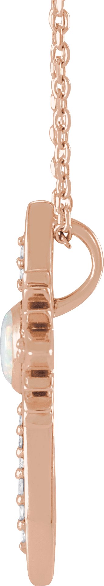 14K Gold Oval Natural White Opal & Natural Diamond Accented Nativity Cross Necklace or Pendant - Rose Gold - view 5