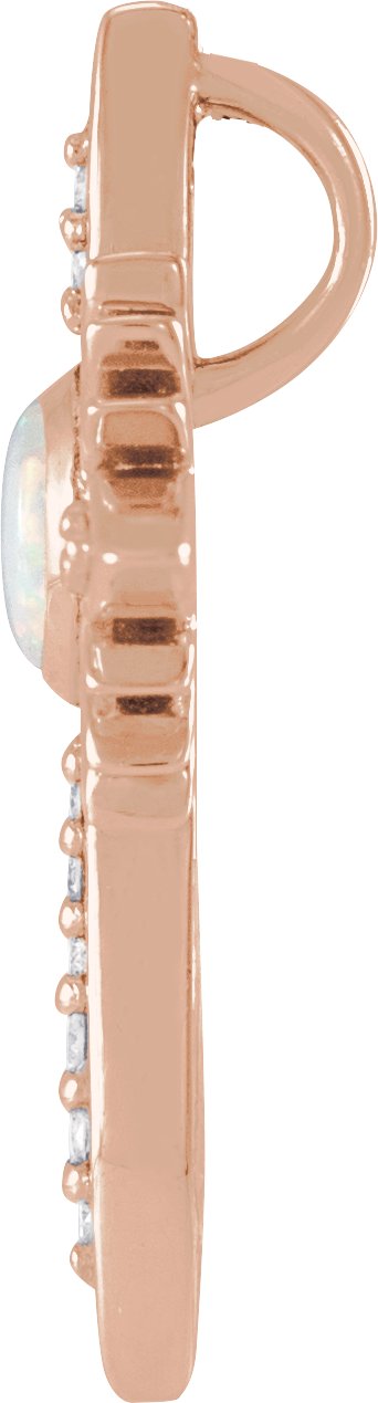 14K Gold Oval Natural White Opal & Natural Diamond Accented Nativity Cross Necklace or Pendant - Rose Gold - view 6