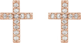 14K Gold Round Natural Diamond Cross Earrings – 7.6x5.7mm - Rose Gold - view 4