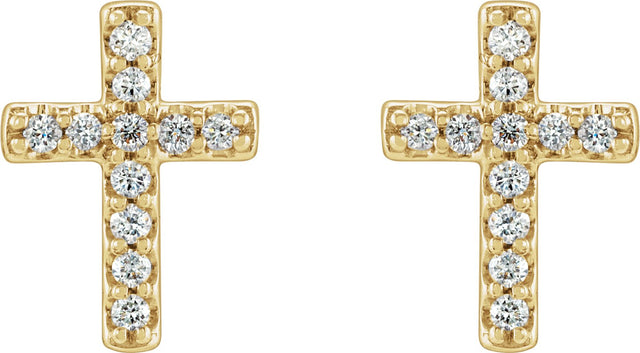 14K Gold Round Natural Diamond Cross Earrings – 7.6x5.7mm - Yellow Gold - view 4