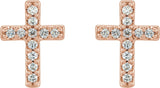 14K Gold Round Natural Diamond Cross Earrings – 7.6x5.7mm - Rose Gold - view 4
