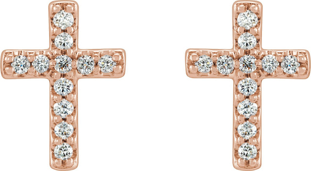 14K Gold Round Natural Diamond Cross Earrings – 7.6x5.7mm - Rose Gold - view 4