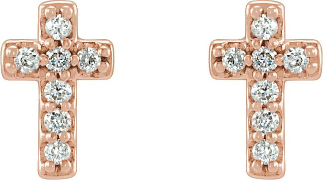 14K Gold Round Natural Diamond Cross Earrings – 7.6x5.7mm - Rose Gold - view 4