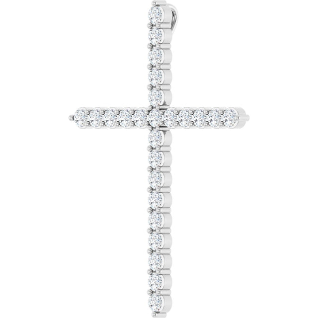 14K Gold Round Lab-Grown Diamond Accented Cross Necklace or Pendant – up to 1/6 CTW - White Gold - view 11