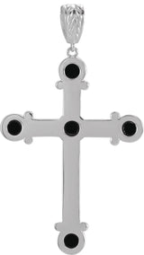 14K Gold Round Natural Black Onyx Cross Necklace or Pendant - White Gold - view 6