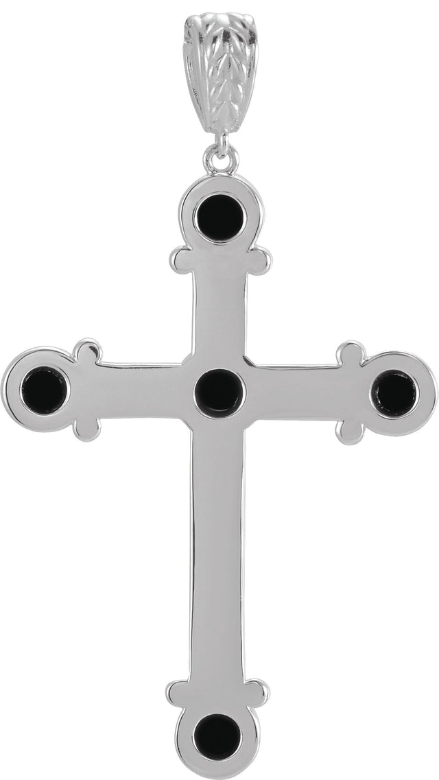 14K Gold Round Natural Black Onyx Cross Necklace or Pendant - White Gold - view 6