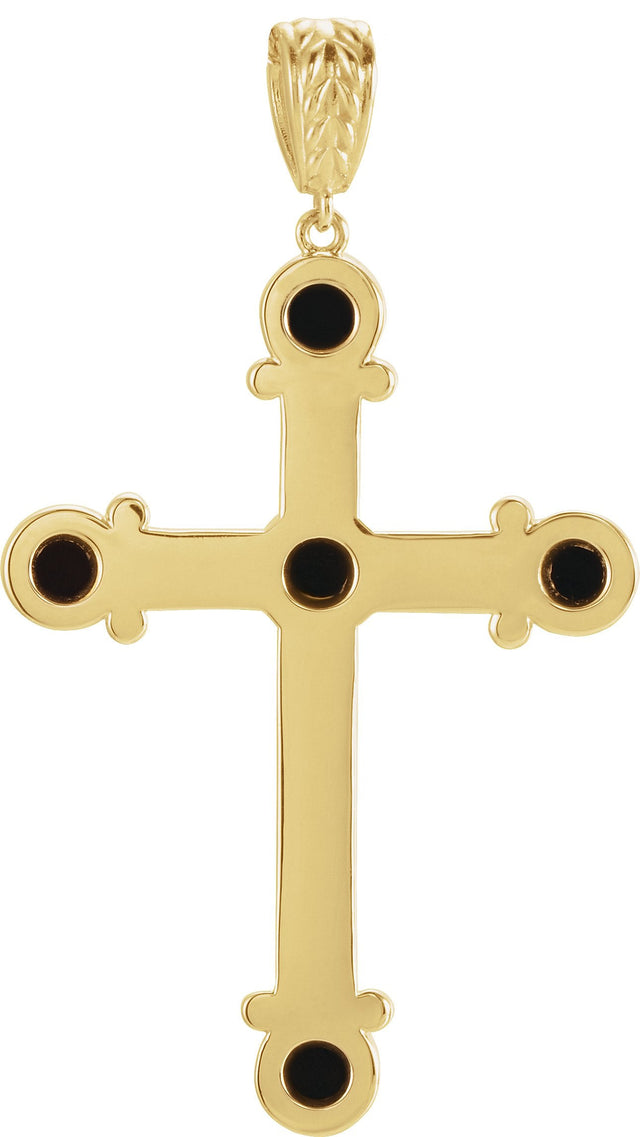 14K Gold Round Natural Black Onyx Cross Necklace or Pendant - Yellow Gold - view 6
