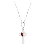 14K Gold Natural Mozambique Garnet Heart Cross Necklace or Pendant - White Gold - view 5