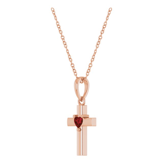 14K Gold Natural Mozambique Garnet Heart Cross Necklace or Pendant - Rose Gold - view 5