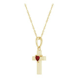 14K Gold Natural Mozambique Garnet Heart Cross Necklace or Pendant - Yellow Gold - view 5