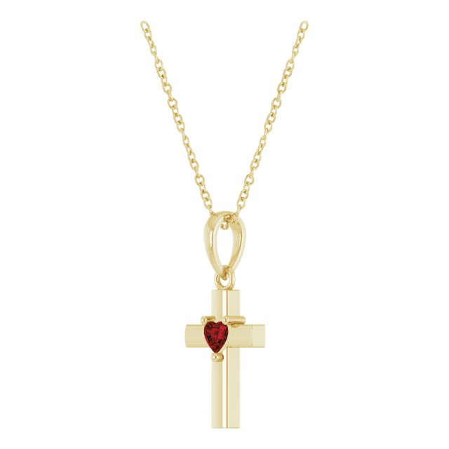 14K Gold Natural Mozambique Garnet Heart Cross Necklace or Pendant - Yellow Gold - view 5