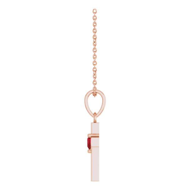 14K Gold Natural Mozambique Garnet Heart Cross Necklace or Pendant - Rose Gold - view 6