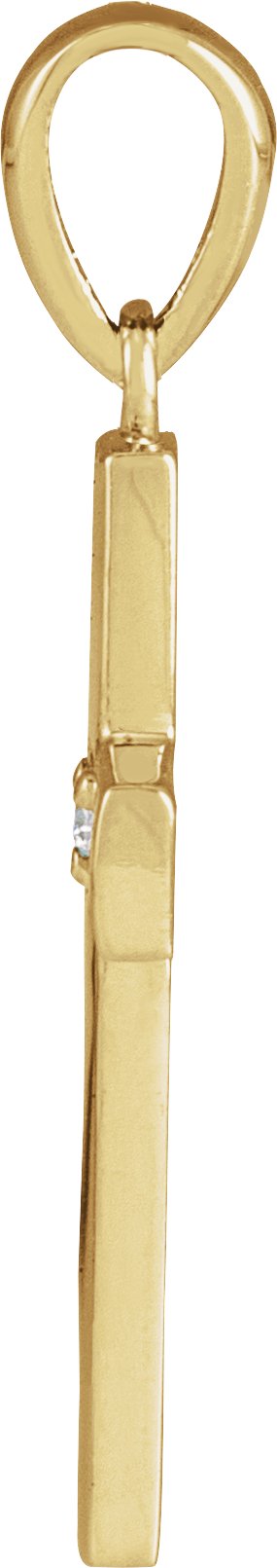 14K Gold Round Natural Diamond Engravable Cross Necklace or Pendant - Yellow Gold - view 5
