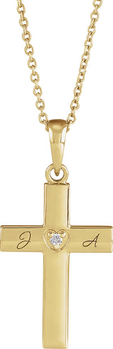 14K Gold Round Natural Diamond Engravable Cross Necklace or Pendant - Yellow Gold - view 6