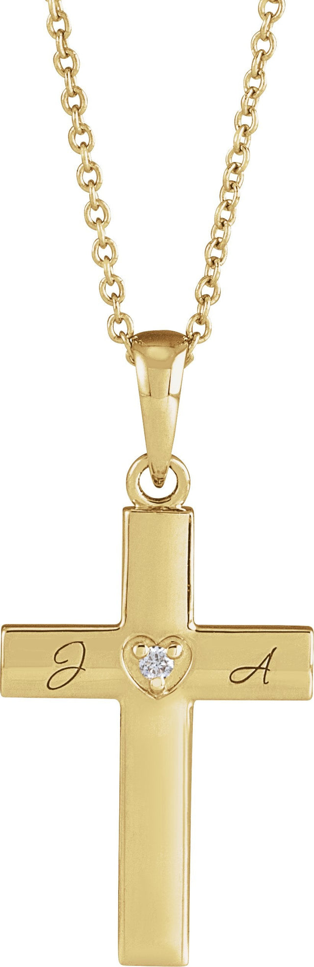 14K Gold Round Natural Diamond Engravable Cross Necklace or Pendant - Yellow Gold - view 6
