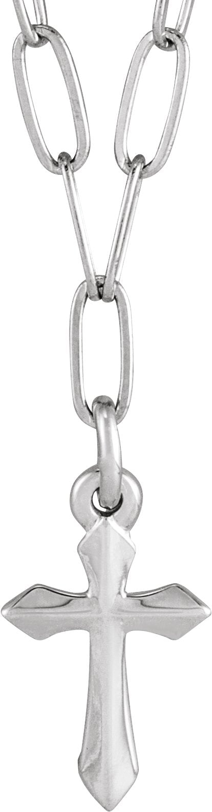 14K Gold Cross Necklace – 9.5x7mm - White Gold