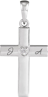 14K Gold Round Natural Diamond Engravable Cross Necklace or Pendant - White Gold - view 6