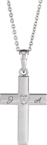 Platinum Round Natural Diamond Engravable Cross Necklace or Pendant - view 6