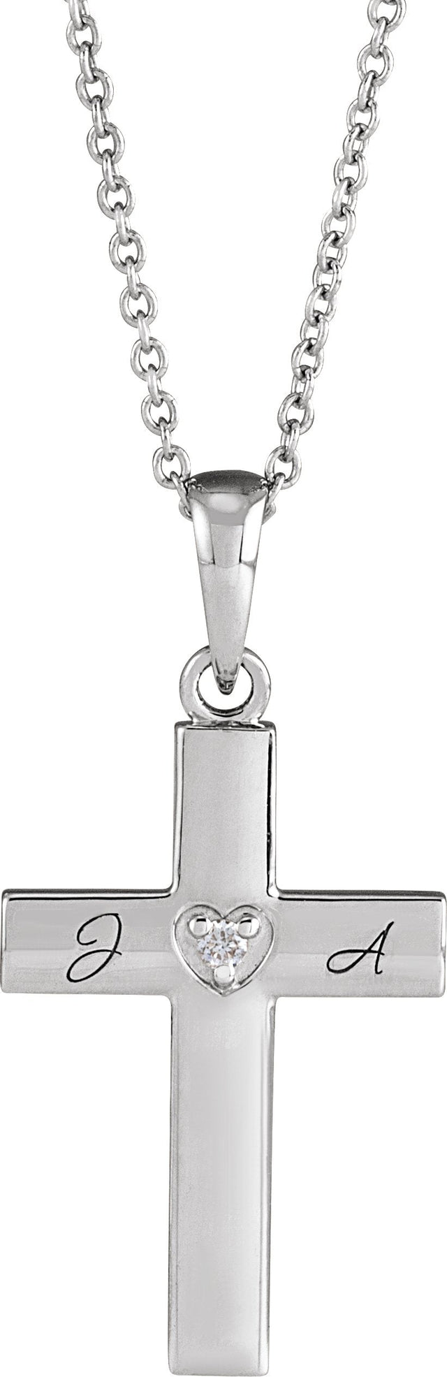 14K Gold Round Natural Diamond Engravable Cross Necklace or Pendant - White Gold - view 6