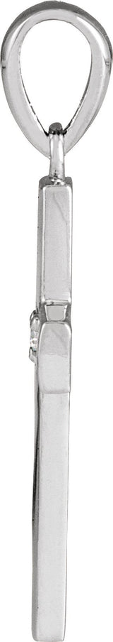 14K Gold Round Natural Diamond Engravable Cross Necklace or Pendant - White Gold - view 5