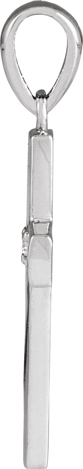 14K Gold Round Natural Diamond Engravable Cross Necklace or Pendant - White Gold - view 5