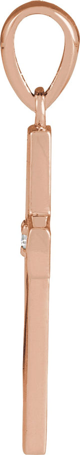 14K Gold Round Natural Diamond Engravable Cross Necklace or Pendant - Rose Gold - view 5