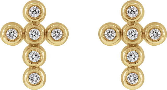 14K Gold Round Natural Diamond Cross Earrings – 1.2mm Stones - Yellow Gold - view 6