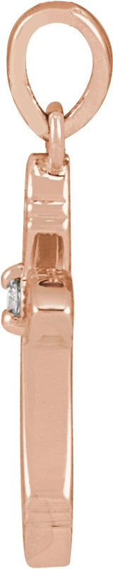 14K Gold Round Natural Diamond Accented Cross Necklace - Rose Gold - view 4