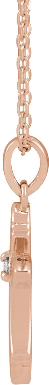 14K Gold Round Natural Diamond Accented Cross Necklace - Rose Gold - view 4