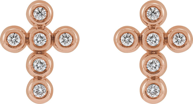 14K Gold Round Cubic Zirconia Cross Earrings - Rose Gold - view 6