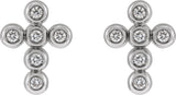 14K Gold Round Natural Diamond Cross Earrings – 1.2mm Stones - White Gold - view 6