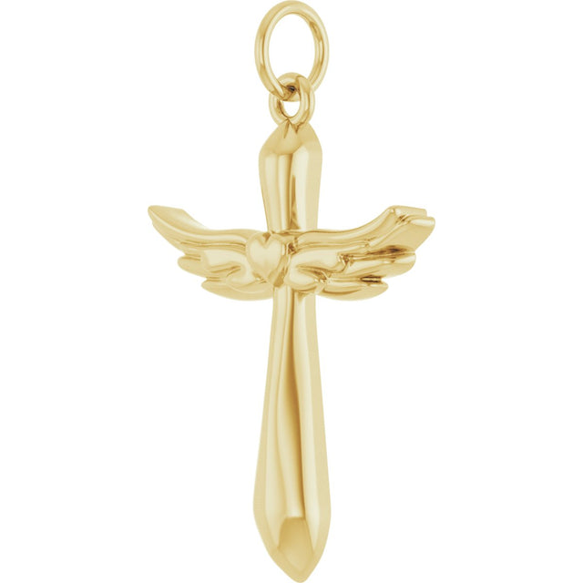 14K Gold Angel Wing Cross Necklace or Pendant - Yellow Gold - view 2